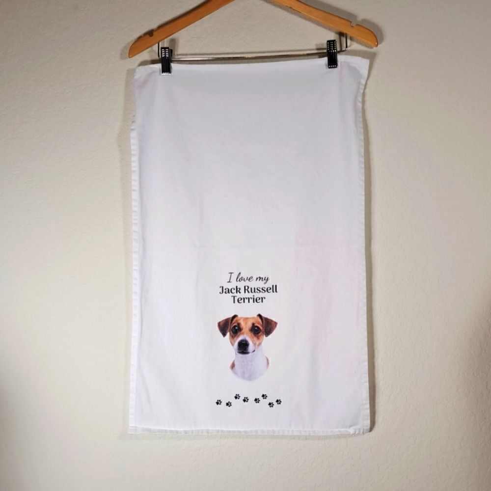 Nantucket Tea Towel “I Love My Jack Russell Terrier” White Kitchen Towel Cotton